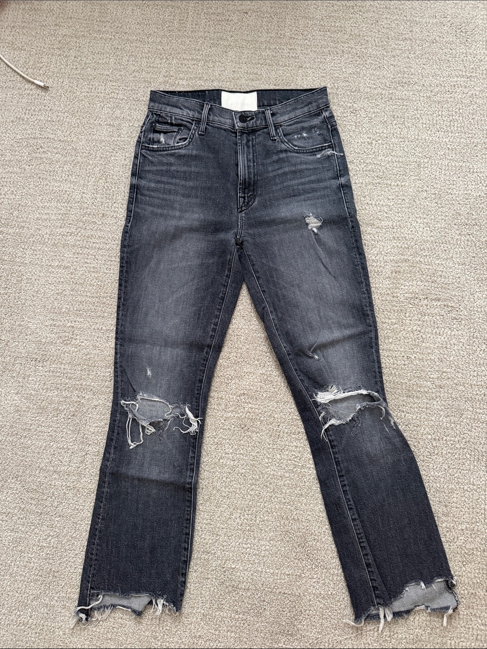 MOTHER Black Distressed Straight Leg Jeans